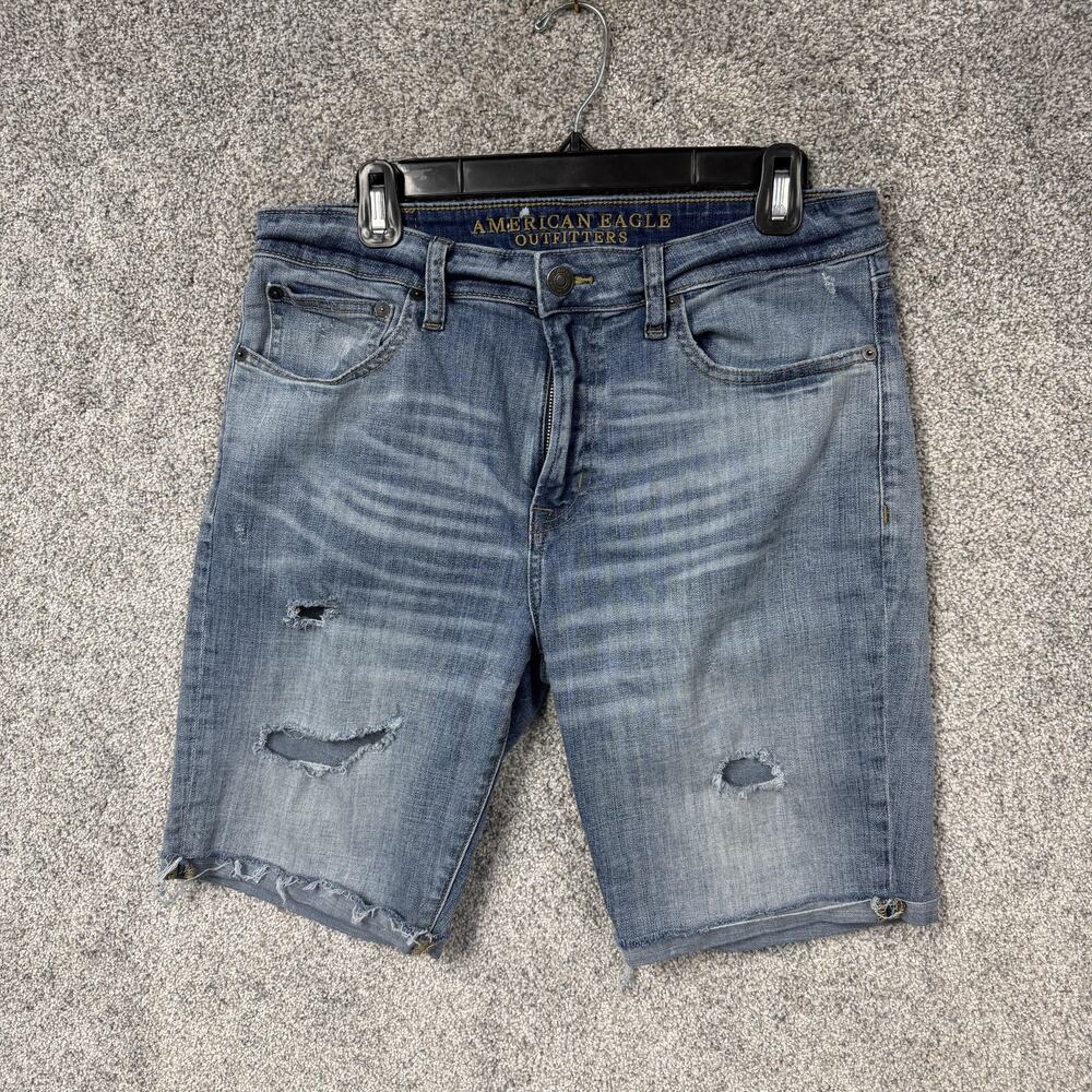 American Eagle Outfitters Bermuda Shorts 31x9 Blue Core Flex Distressed Grunge